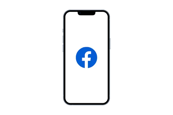 Phone mockup with the Facebook logo in backround.