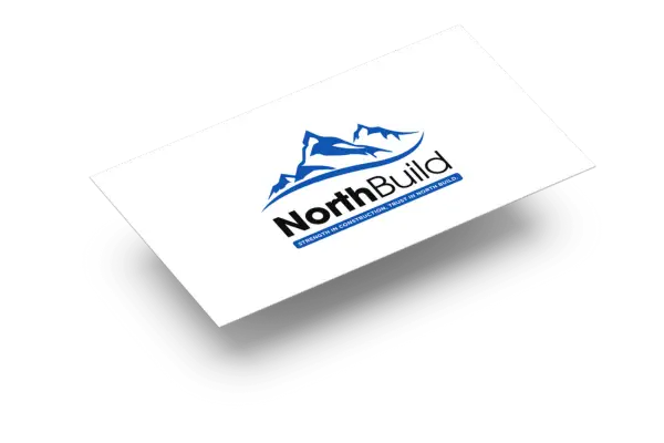 Logo design that says North Build on a business card mock.